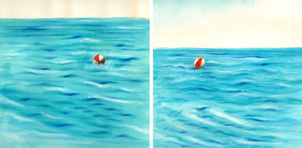 Illustration of a beach ball carried by the waves