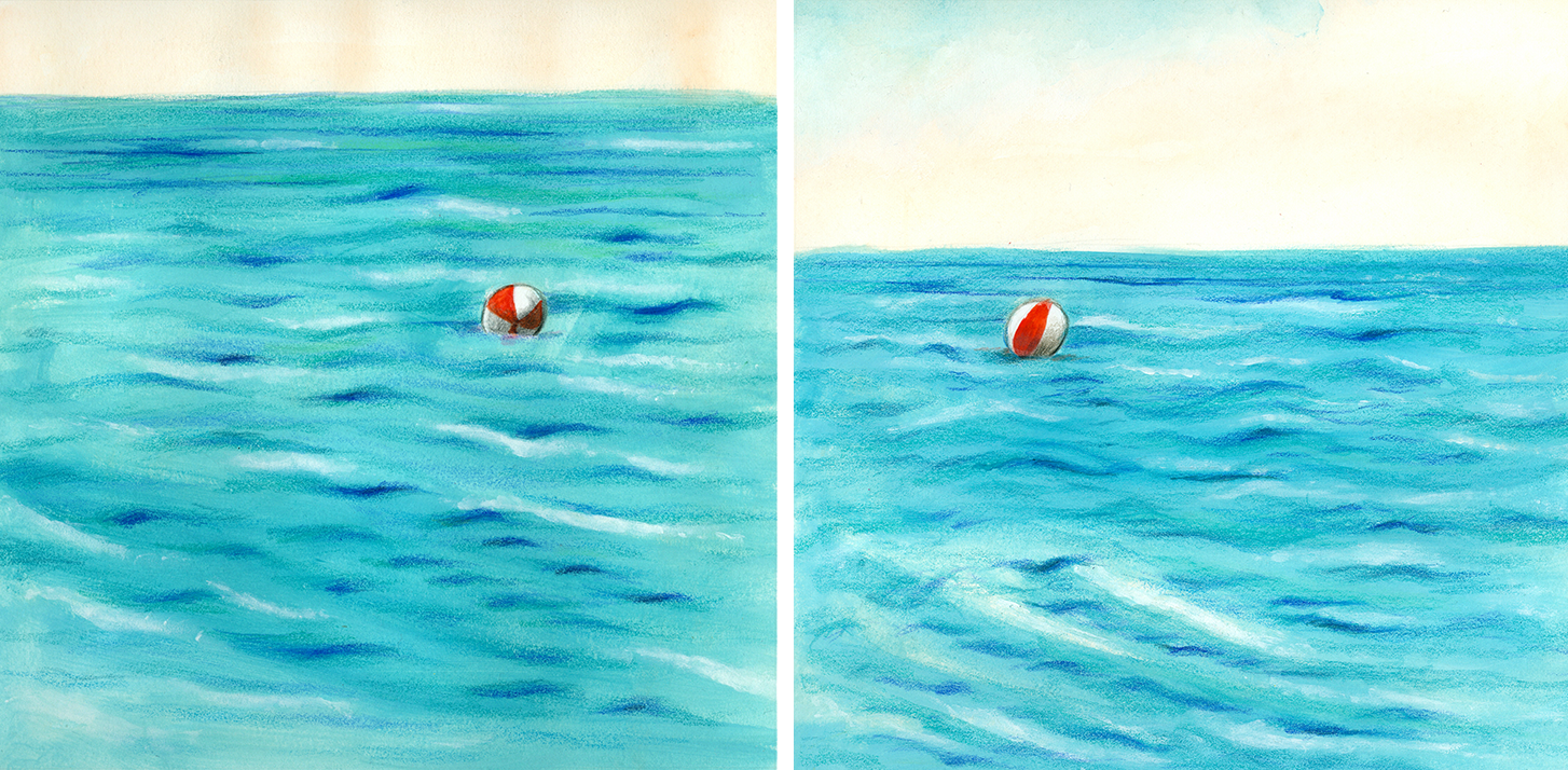 Illustration of a beach ball carried by the waves