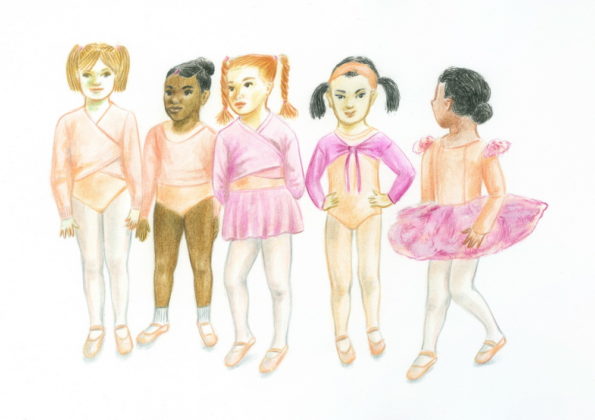 Five little girls dressed for ballet