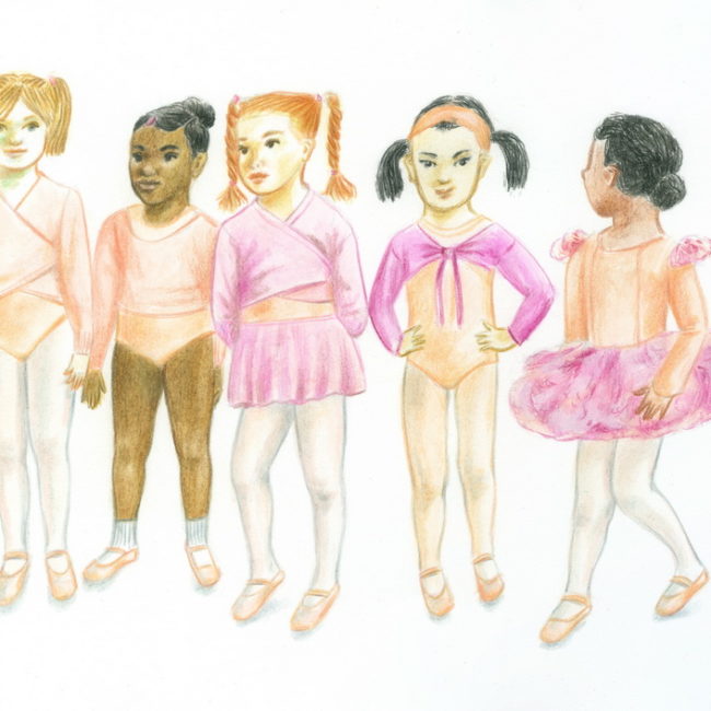 Five little girls dressed for ballet